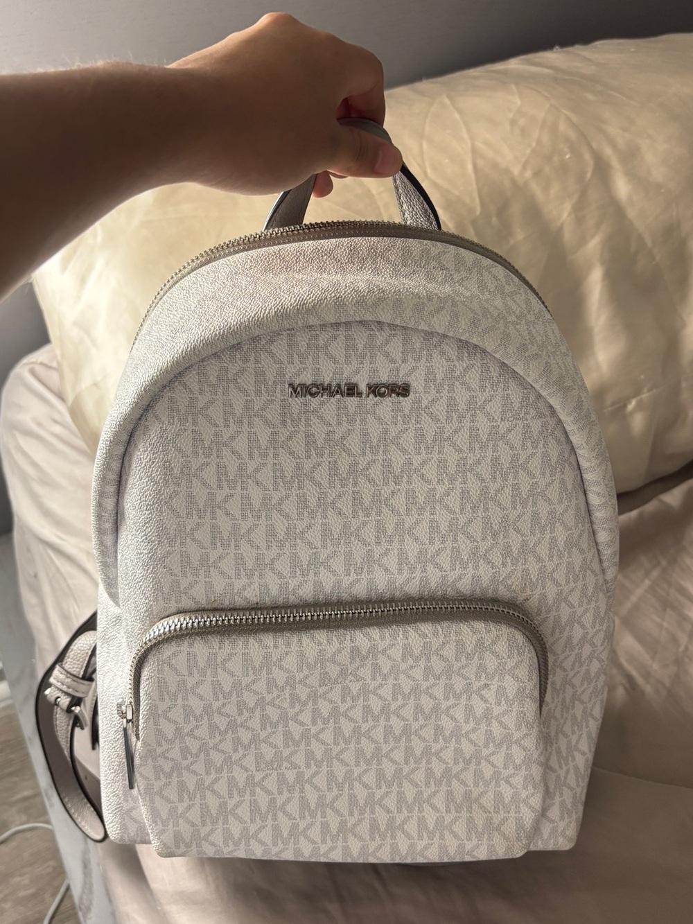 Michael Kors Light Gray/White Signature Mini Backpack